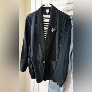 A New Day Black Blazer with Striped Inner Layer